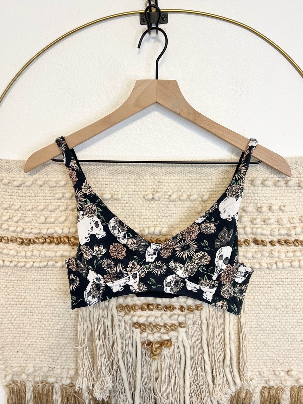 MeUndies Plunge Bra Skull and Flowers Print S